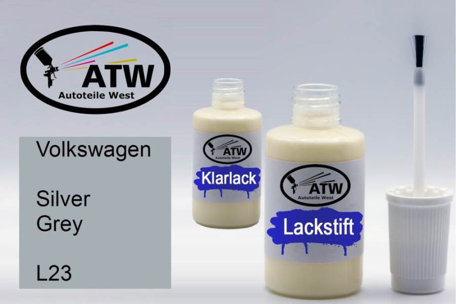 Volkswagen, Silver Grey, L23: 20ml Lackstift + 20ml Klarlack - Set, von ATW Autoteile West.